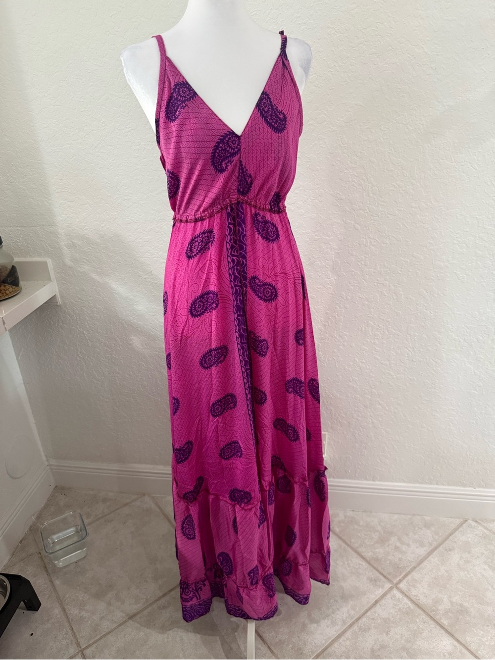 JM Collection Hot Pink Paisley Maxi Dress with Purple Print